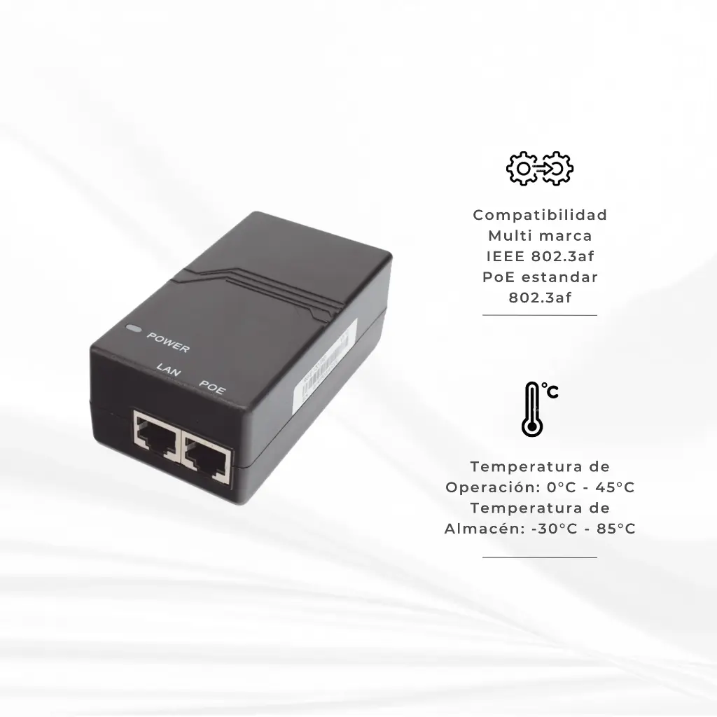RGE120(GE) | INYECTOR POE ESTANDAR 8023 AF GIGABIT 53V 15W 