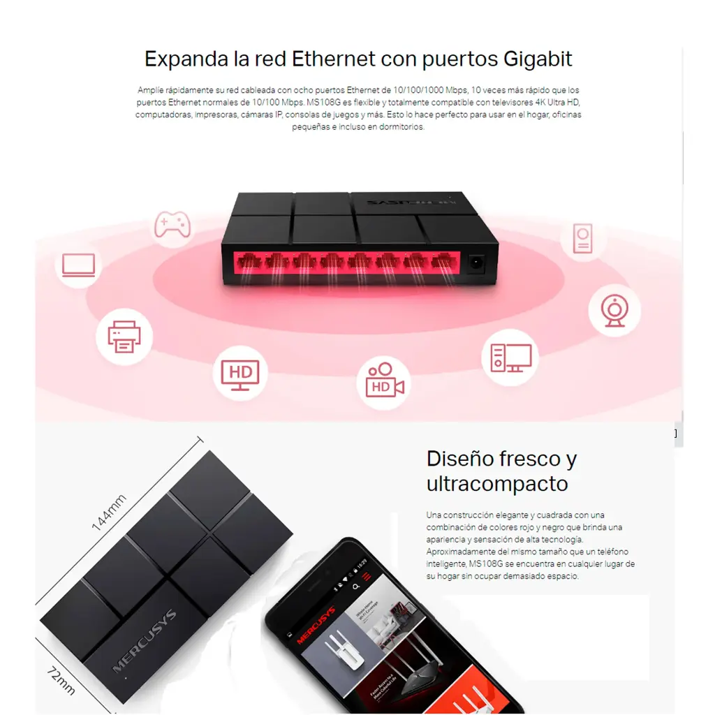 MS108G | SWITCH 8 PTOS 10/100/1000 MERCUSYS
