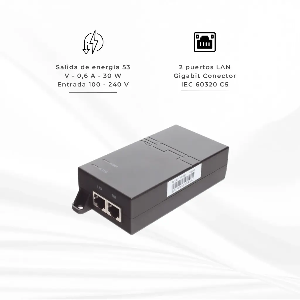 RGE130(GE) | INYECTOR POE ESTANDAR 8023 AT GIGABIT 53V 30W