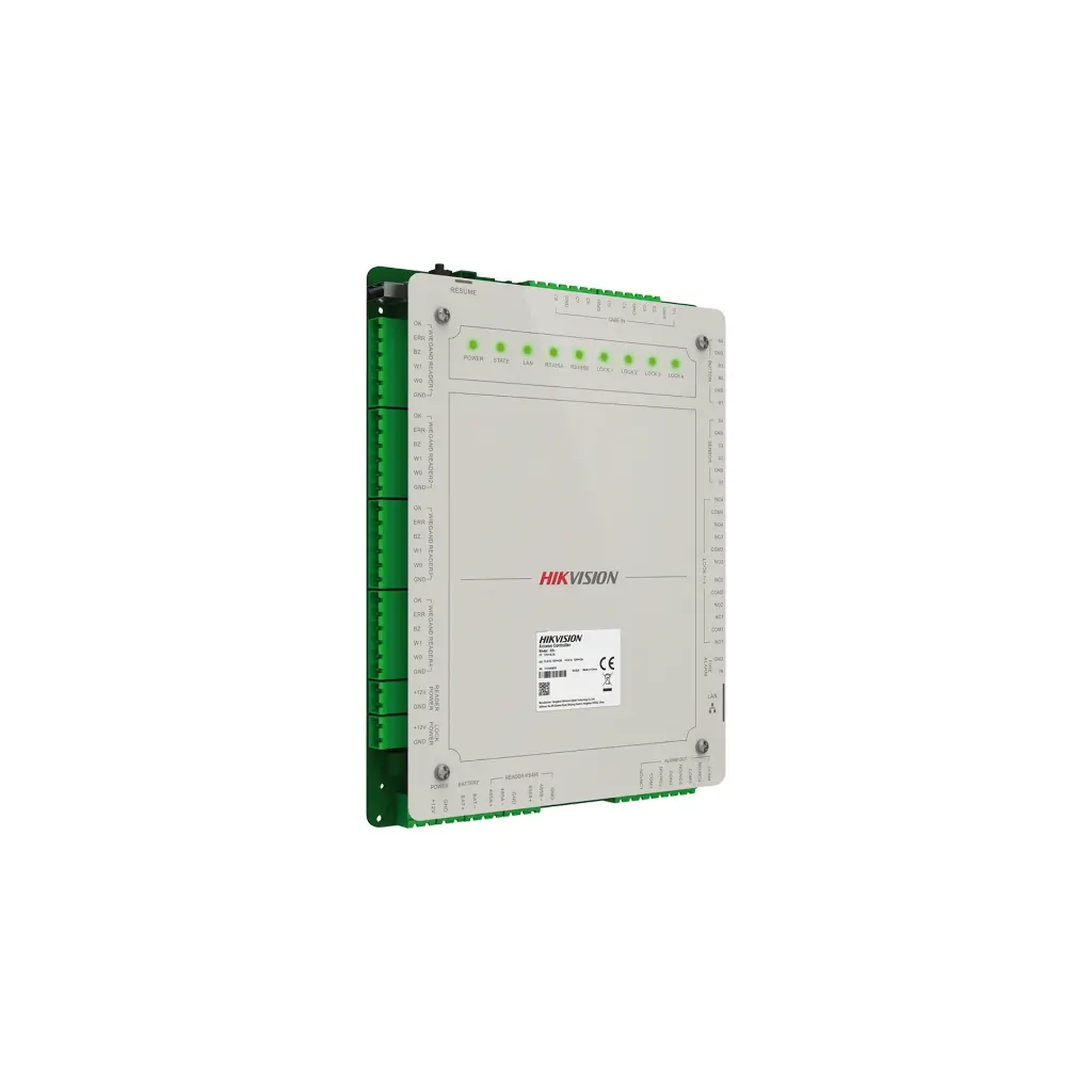 DS-K2624X | Controlador de Acceso 4 Puertas Administrable en la Nube con Hik-Connect Teams / Interfaz Web / 8 Lectores de Huella o Tarjeta / 100,000 Tarjetas / 10,000 Huellas / Incluye Gabinete y Fuente de Alimentación 12Vcd 8 A / Soporta Batería de Respaldo