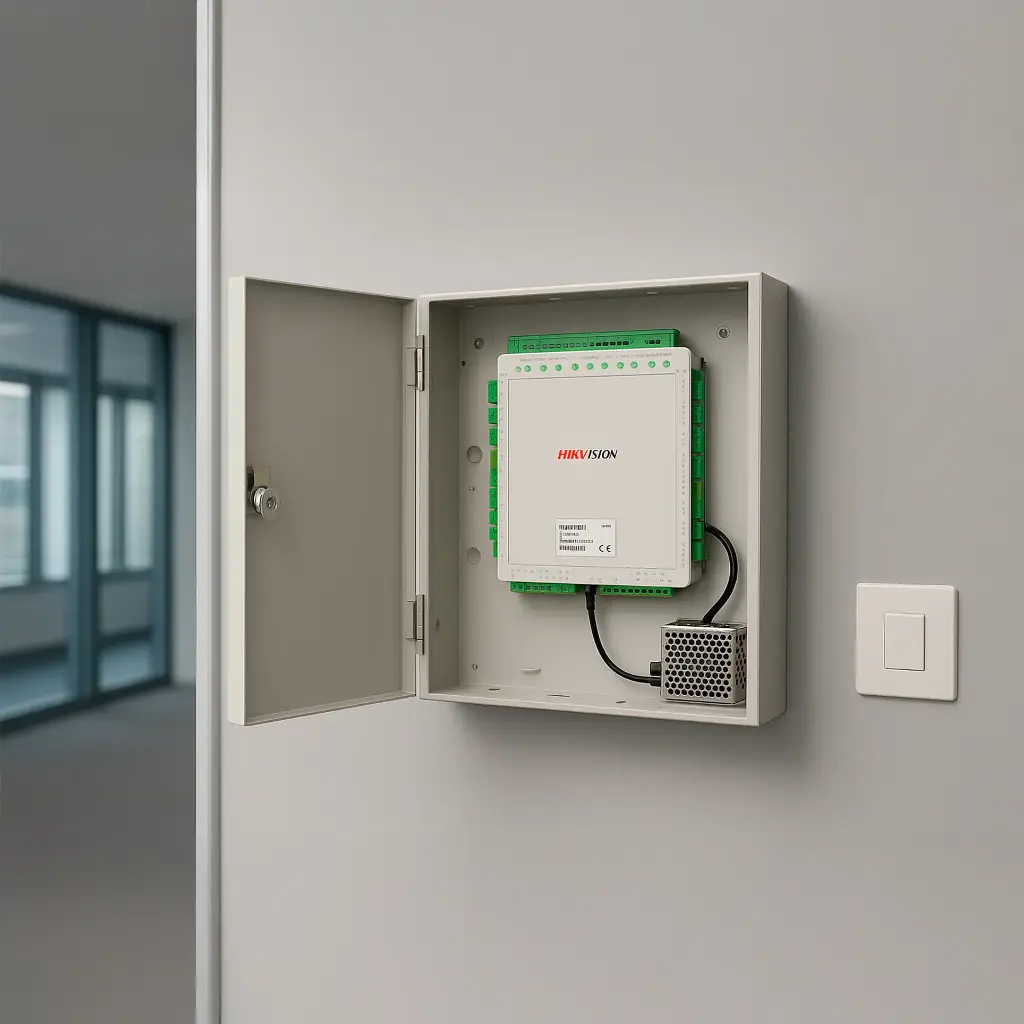 DS-K2624X | Controlador de Acceso 4 Puertas Administrable en la Nube con Hik-Connect Teams / Interfaz Web / 8 Lectores de Huella o Tarjeta / 100,000 Tarjetas / 10,000 Huellas / Incluye Gabinete y Fuente de Alimentación 12Vcd 8 A / Soporta Batería de Respaldo