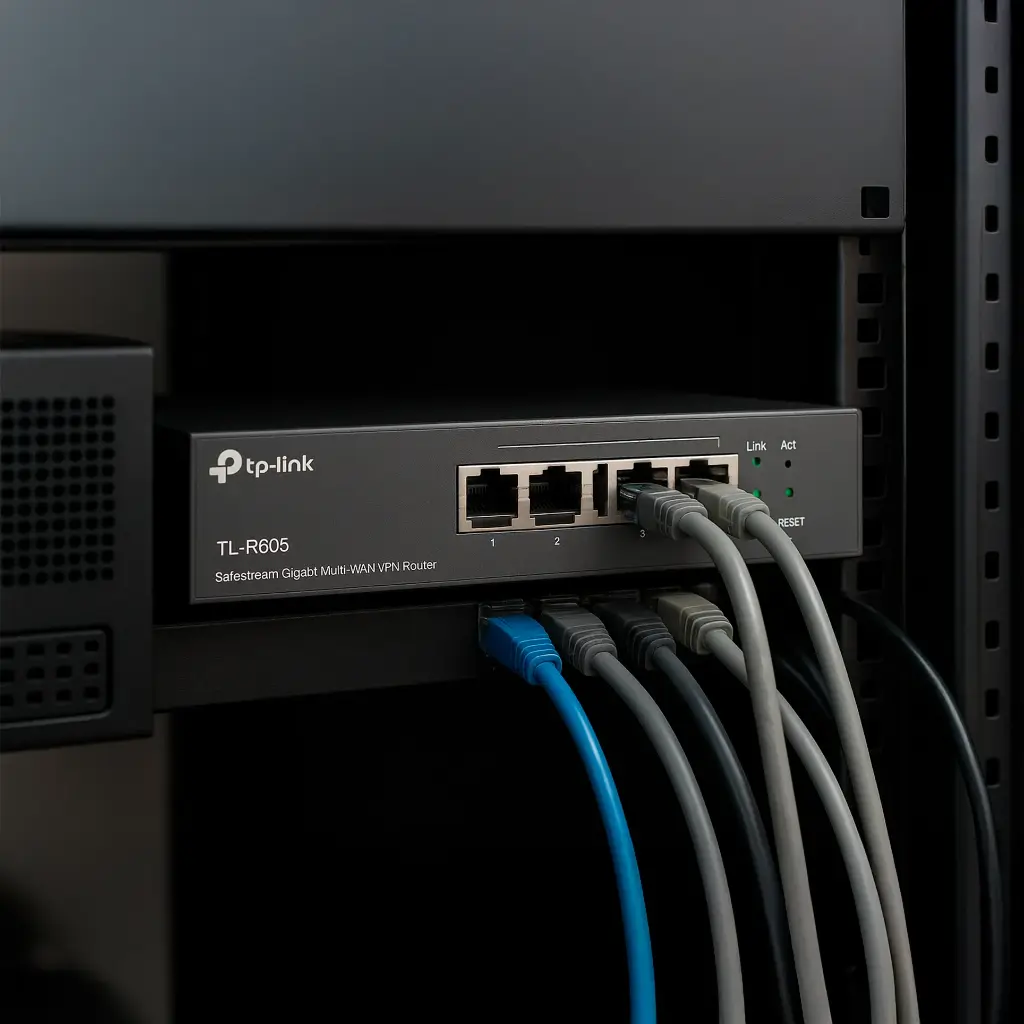 ER605 | Router SafeStream ™ Gigabit Multi-WAN VPN, 1 puerto WAN Gigabit + 1 puerto LAN Gigabit + 3 puertos intercambiables WAN / LAN Gigabit, Soporta los protocolos IPsec/PPTP VPN, Hasta 20 túneles IPsec VPN, 16 túneles PPTP VPN, 16 túneles L2TP VPN, 16 túneles OpenVPN, Integrado con Omada SDN, Administración centralizada en la nube y monitoreo inteligente, Aprovisionamiento Zero-Touch, Acceso en la nube desde Omada APP para fácil administración, el firewall SPI y la defensa DoS protegen a su red de la mayoría de ataques por internet conocidos, filtrado IP/MAC/URL