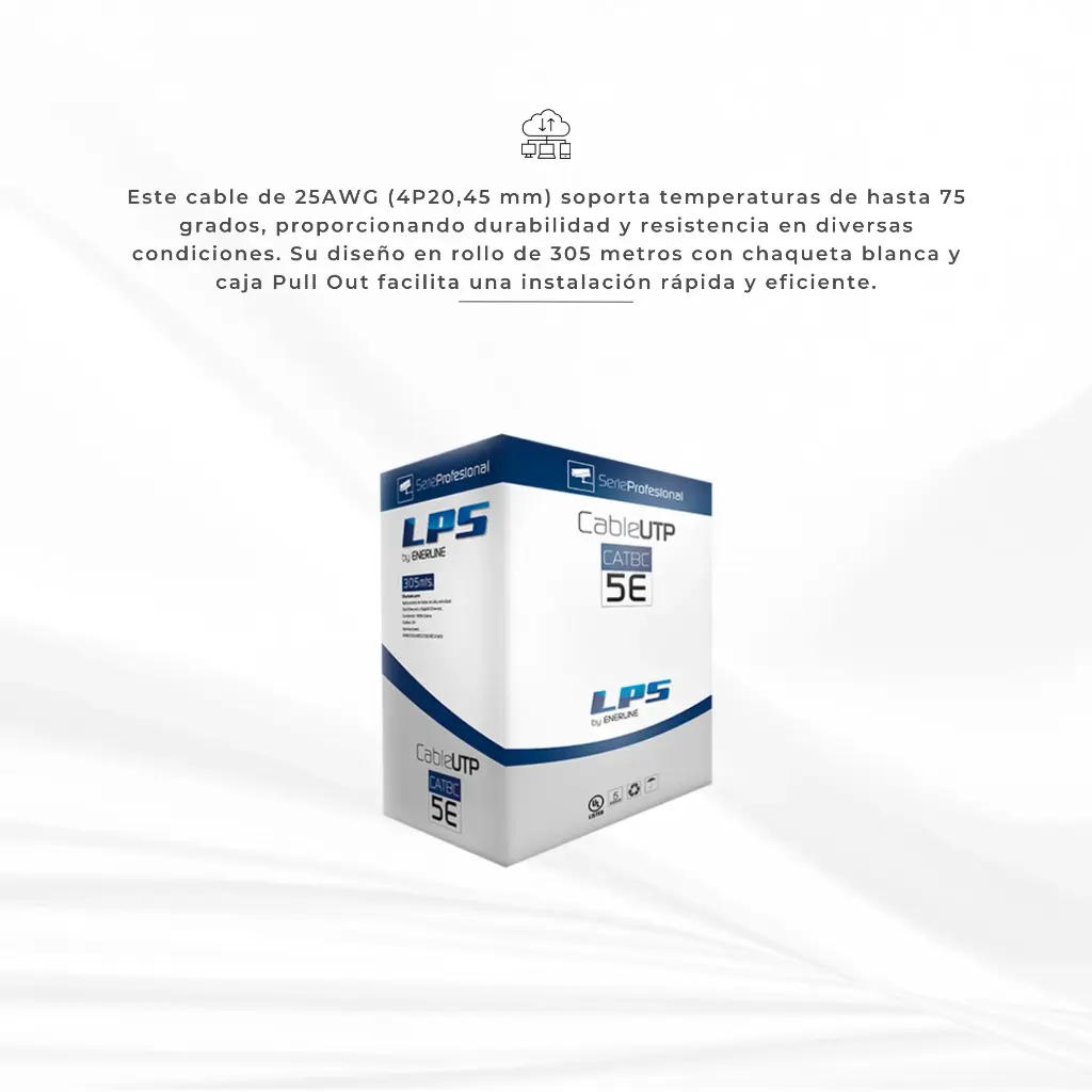 LPSUTPCAT5E100 | CABLE UTP CATEGORIA 5E 25AWG 4P 75 GRADOS 100MTS BLANCO 