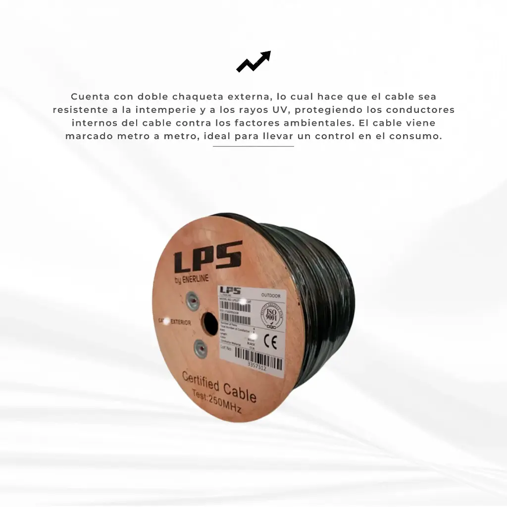 LPSUTPCAT6EXT | CABLE UTP CAT 6 EXTERIOR DOBLE CHAQUETA 24AWG 4P*2*0,56 75GRADOS NEGRO X 305MTS