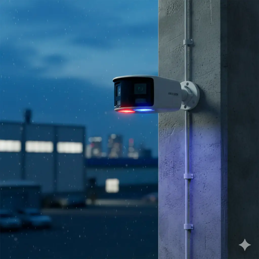 DS-2CD1T63G2P-LIUF/SRB | Bala IP 4 Megapixel / 2 Lentes de Lente 2.8 mm (Imagen Panorámica 180°) / 40 mts IR / Exterior IP67 / Luz Intermitente y Alerta de Audio / Audio Bidireccional / ACUSENSE / WDR 120 dB / Micro SD / Estrobo Azul y Rojo