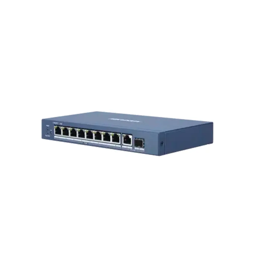 DS-3E1510P-EI/M | Switch Gigabit PoE+ / No Administrable / 8 Puertos 10/100/1000 Mbps PoE+ / 1 Puerto 10/100/1000 Mbps de Uplink + 1 Puerto SFP / 110 W 