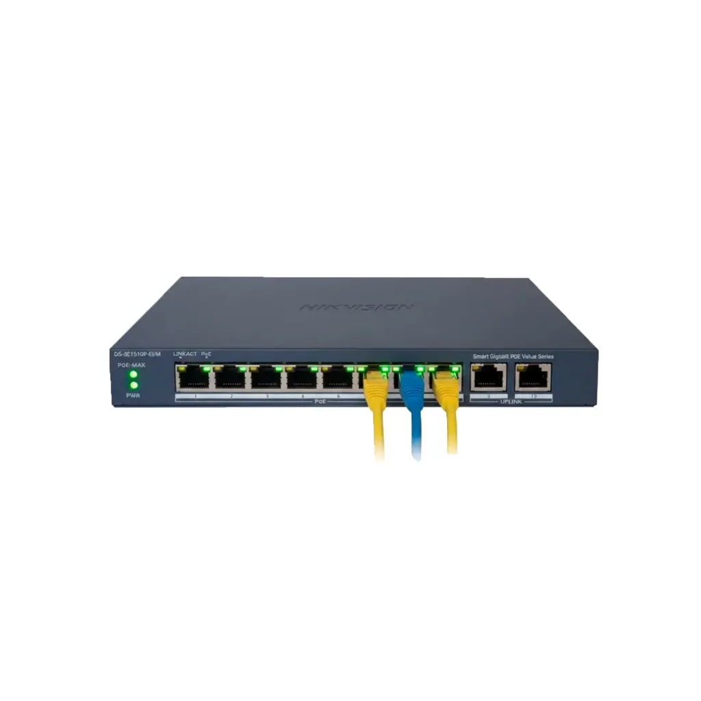 DS-3E1510P-EI/M | Switch Gigabit PoE+ / No Administrable / 8 Puertos 10/100/1000 Mbps PoE+ / 1 Puerto 10/100/1000 Mbps de Uplink + 1 Puerto SFP / 110 W 