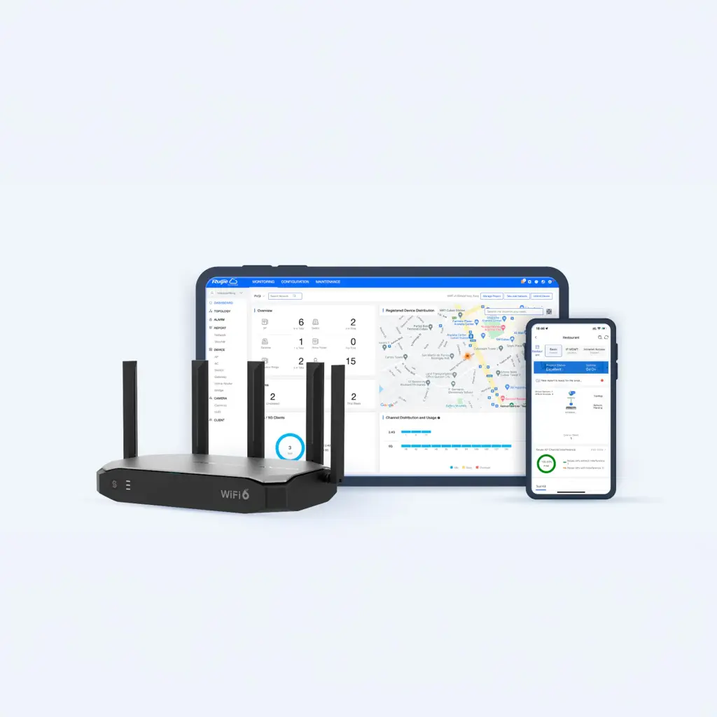 RG-EG105GW-X | Router inalámbrico Wi-Fi 6 empresarial todo en uno, 2976 Mbps, hasta 180 usuarios, 5 puertos GE, 5 antenas externas