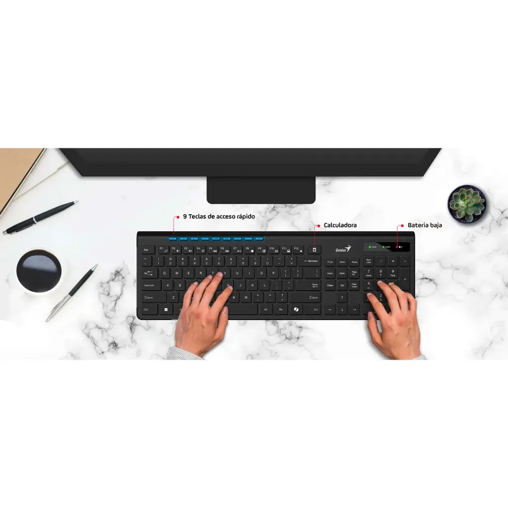 SLIMSTAR-7230 | TECLADO SLIMSTAR GENIUS 7230 TECLAS TIPO CHOCOLATE, ERGONÓMICO COLOR NEGRO