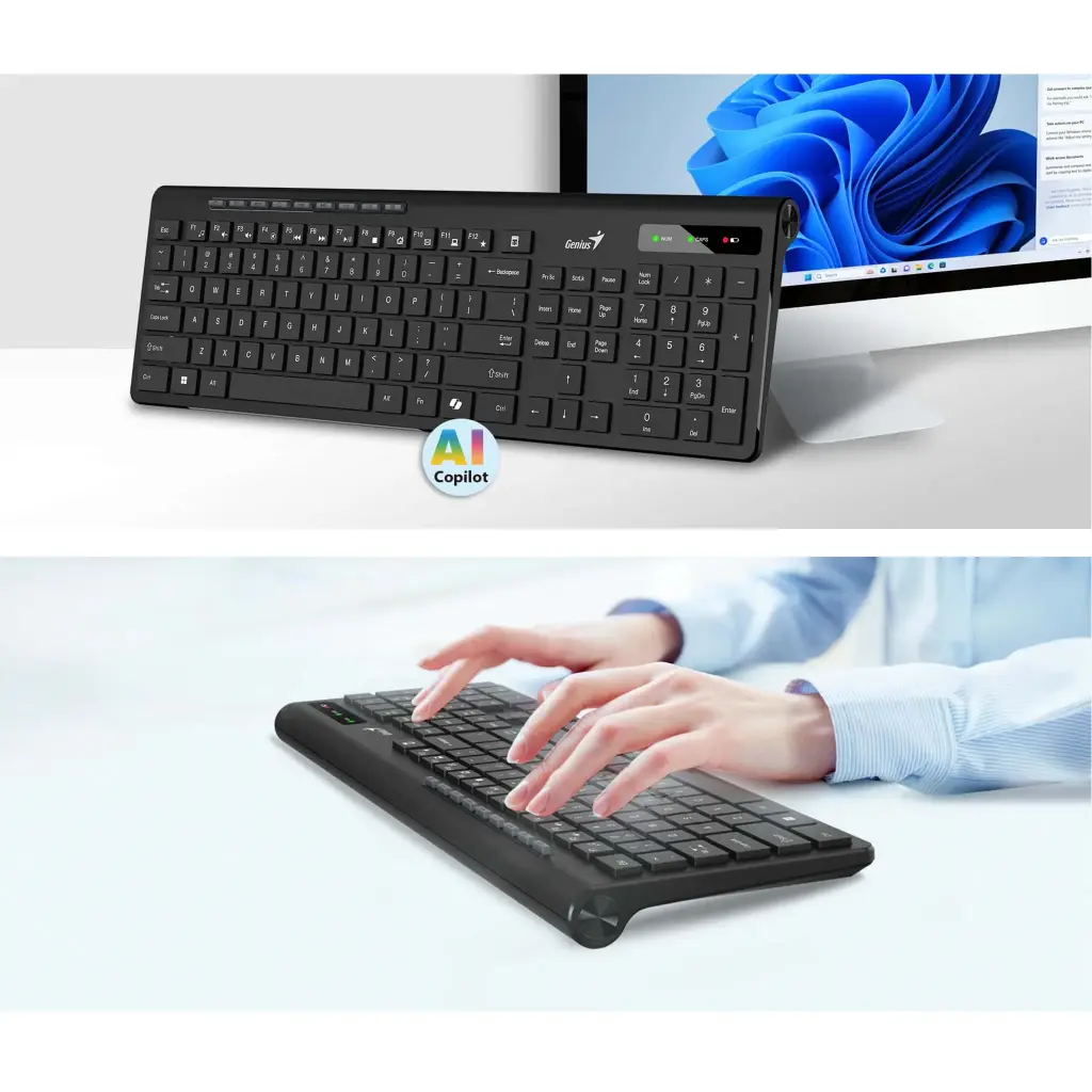 SLIMSTAR-7230 | TECLADO SLIMSTAR GENIUS 7230 TECLAS TIPO CHOCOLATE, ERGONÓMICO COLOR NEGRO