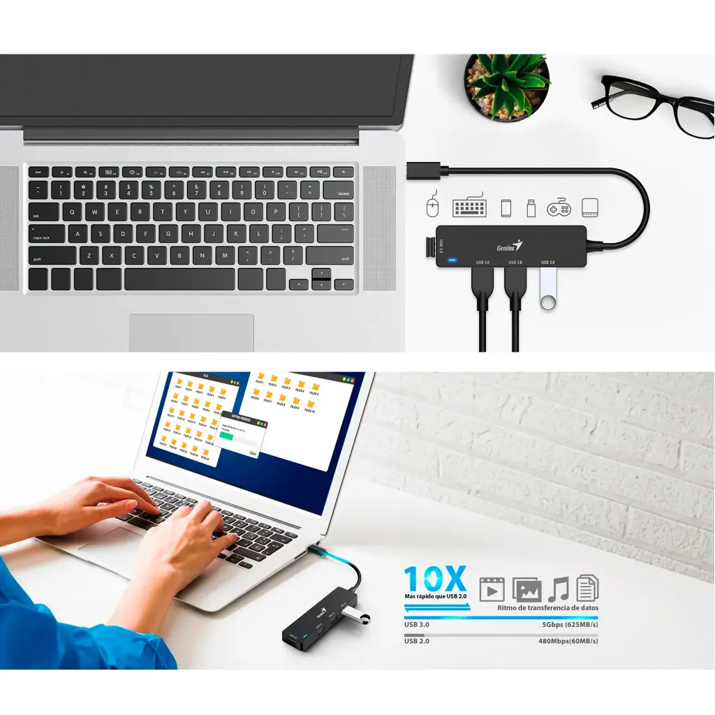 UH-400 | HUB USB-C GENIUS DE 4 PUERTOS BLACK