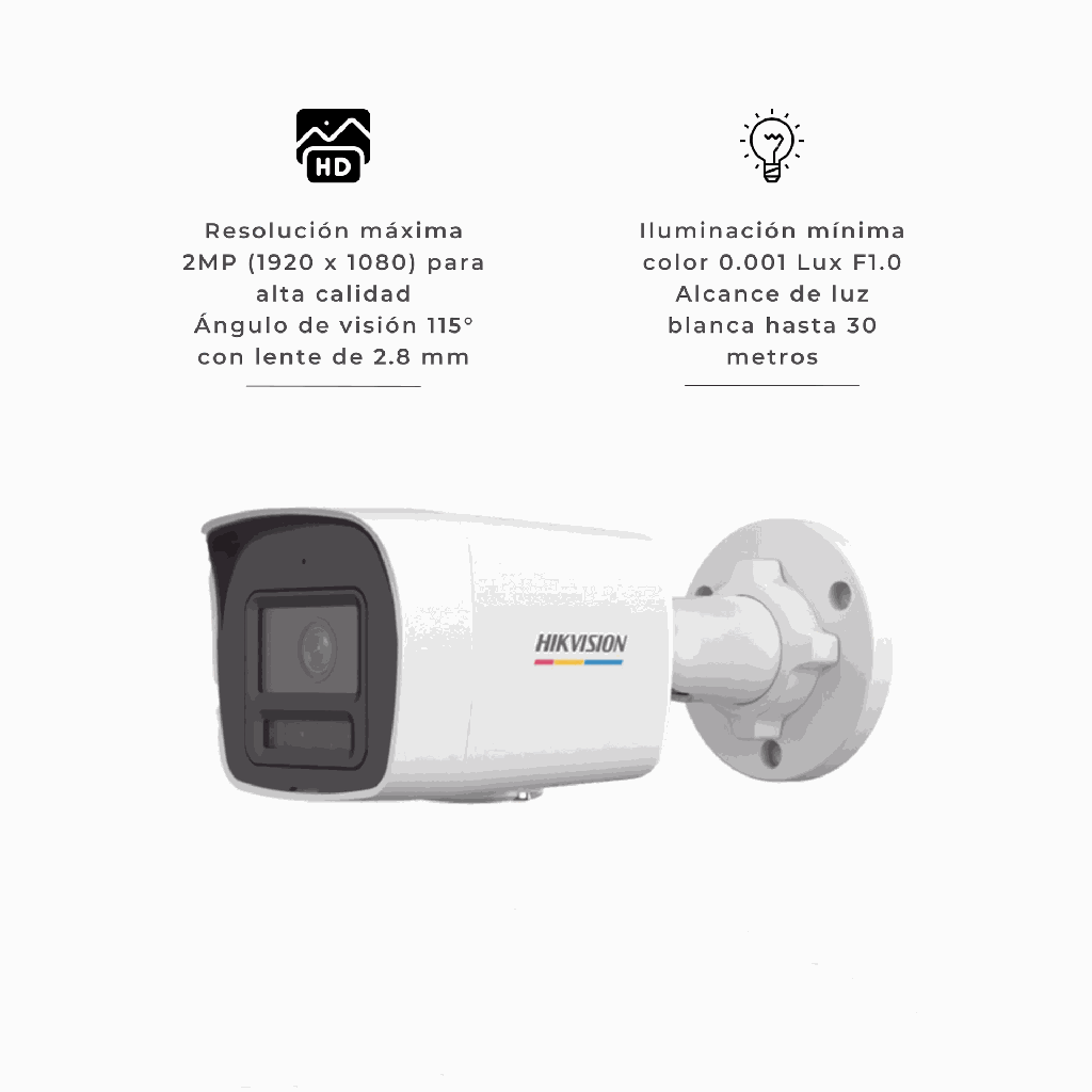 DS-2CD1027G2H-LIU | BALA IP 2MP IP67 LENTE 2.8 30MT IR LUZ BLANCA MICROFONO WDR120DB POE MICROSD