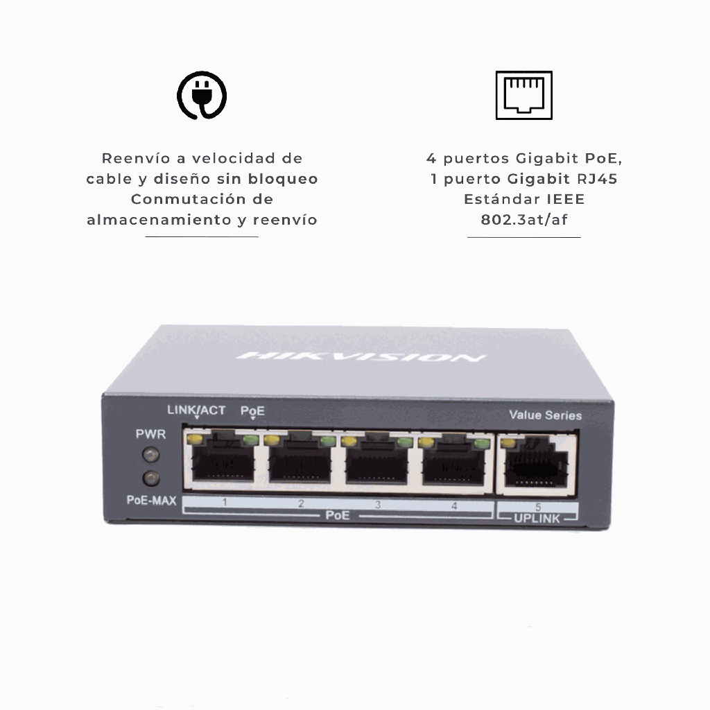 DS-3E0505P-E/M | SWITCH POE 4 PTOS GIGABIT POE 