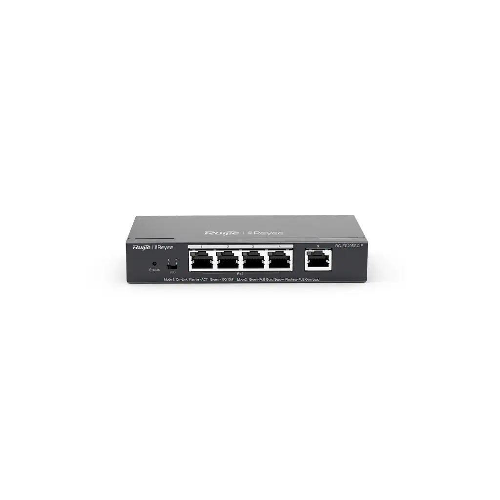 RG-ES205GC-P | Switch PoE Inteligente Administrable en la Nube de 5 Puertos Gigabit, 4 PoE+, 54W